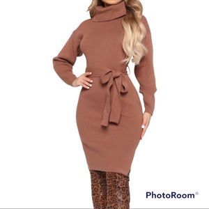 SOLD!   “Fashion Nova’s Cozy Sweater Dress with turtleneck & mini hem SizeS